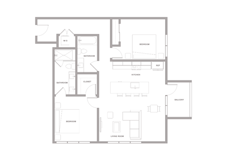 Floor plan for 2 beds, 2 baths, 1137 sqft